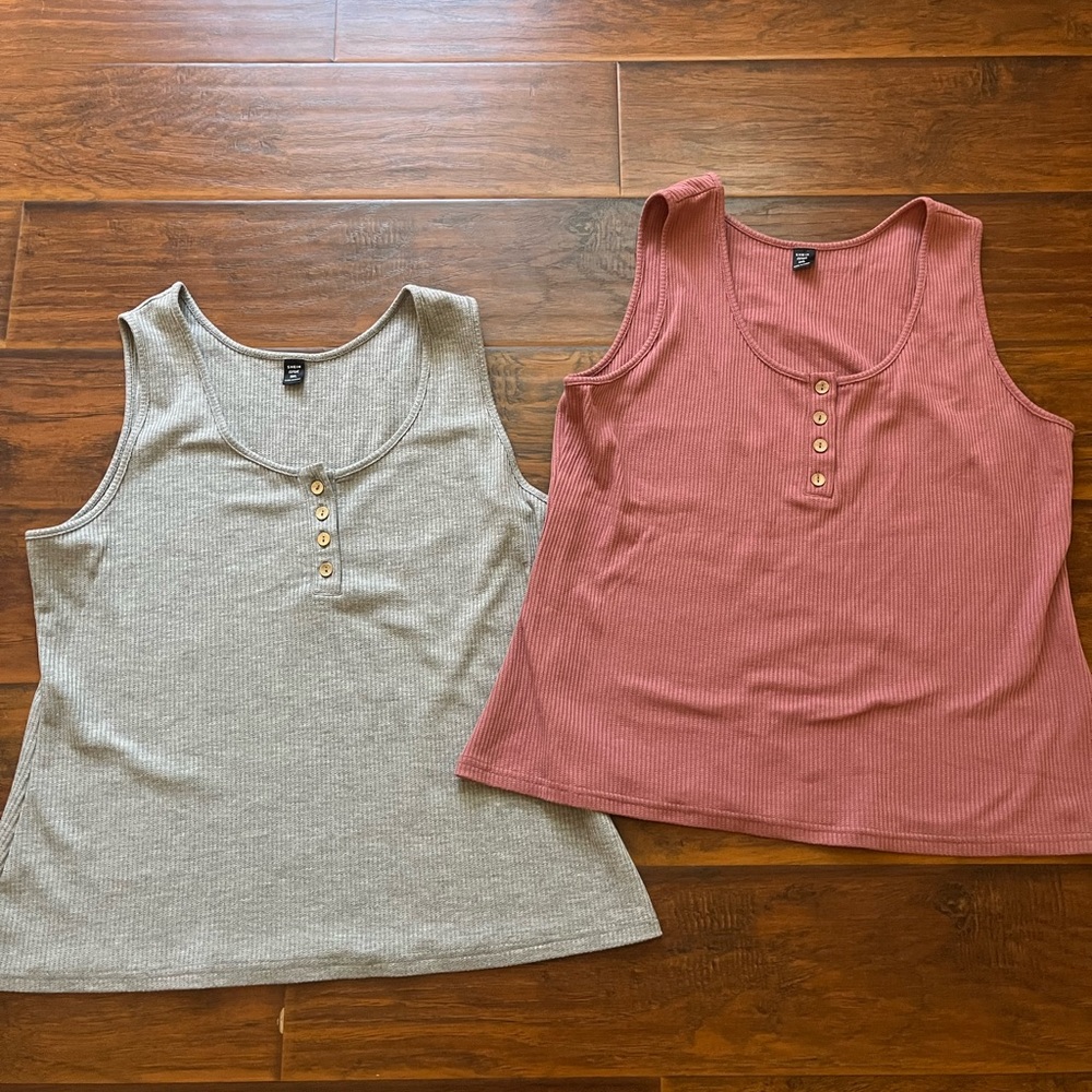 2 PACK SHEIN Gray and Pink Waffle Tank Tops